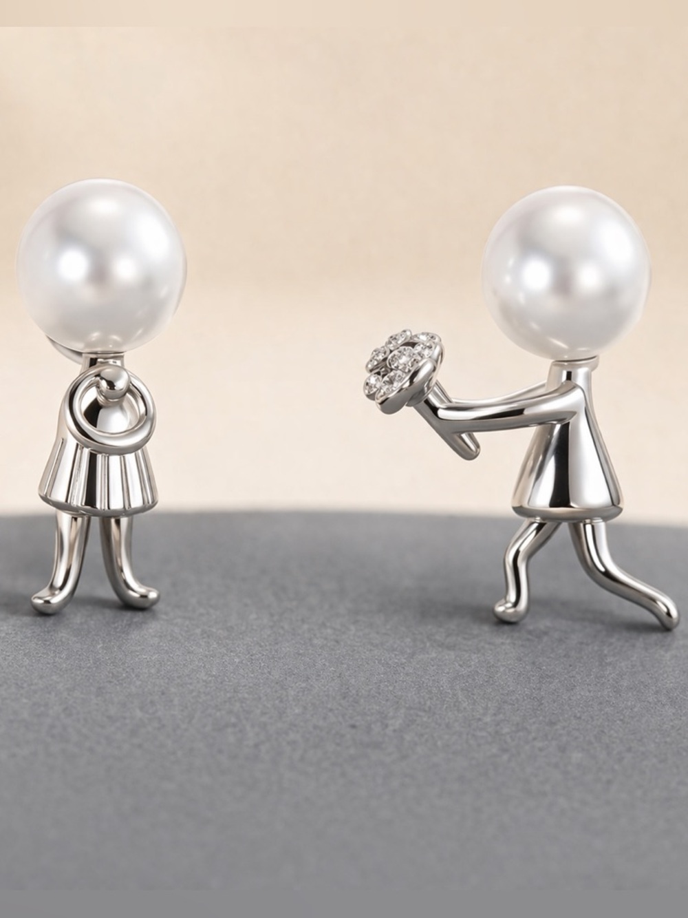 “Marry Me” Boy Flowers Girl Dress Silver Figures Pearl Heads Mismatch Tiny Studs - Picture 3 of 8